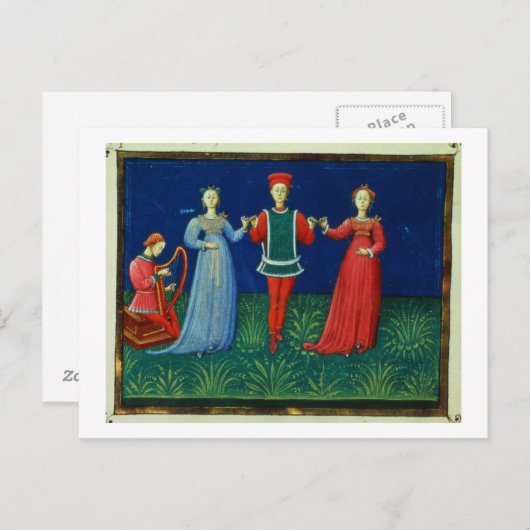 Het 973 f.21v A Gentleman danst met twee dames, Briefkaart (Voorkant / Achterkant)