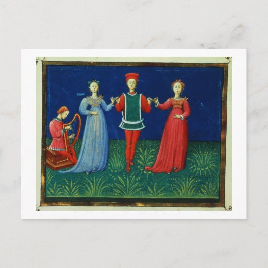 Het 973 f.21v A Gentleman danst met twee dames, Briefkaart (Voorkant)
