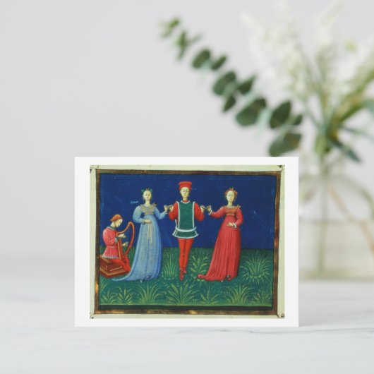 Het 973 f.21v A Gentleman danst met twee dames, Briefkaart (Staand voorkant)