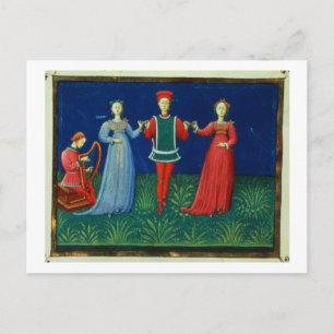 Het 973 f.21v A Gentleman danst met twee dames, Briefkaart