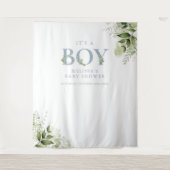 Het A Boy Foliage Blue Baby shower Foto Prop. Wandkleed (Voorkant)