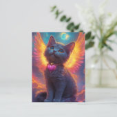 Het aanbiddelijke grijze engel kitten briefkaart (Staand voorkant)