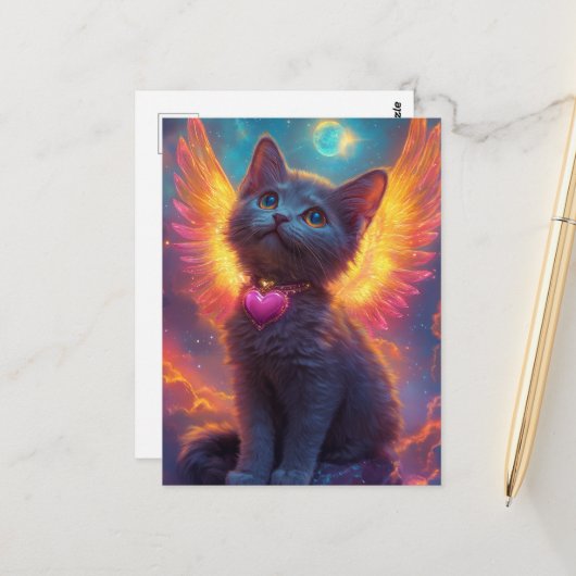 Het aanbiddelijke grijze engel kitten briefkaart (Voorkant / Achterkant in situ)