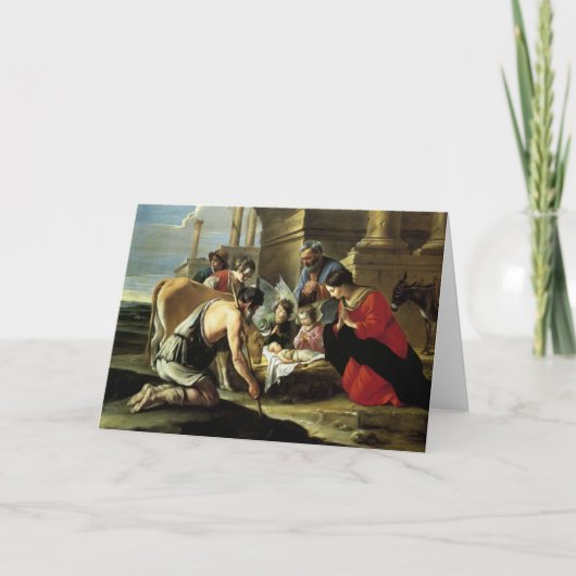 Het aanbidden van de 17de Eeuw van Herders Feestdagen Kaart (Voorkant)