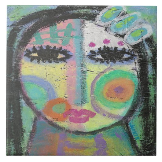 Het aanbrengen van Abstracte acrylverf op OSB met Tegeltje (Voorkant)