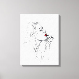 Het aanbrengen van rode lippenstift canvas afdruk