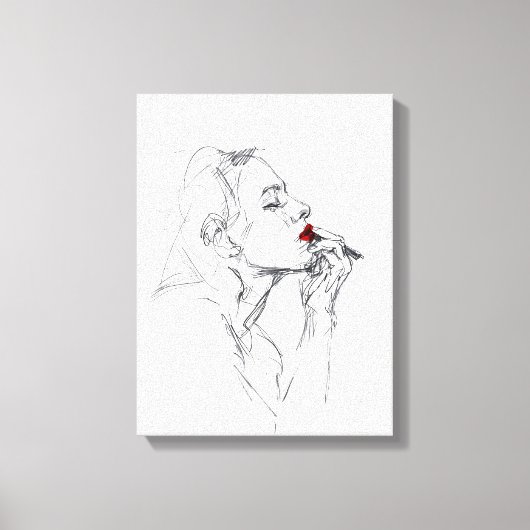 Het aanbrengen van rode lippenstift canvas afdruk (Voorkant)
