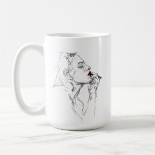 Het aanbrengen van rode lippenstift koffiemok
