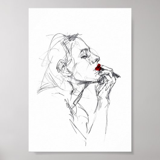 Het Aanbrengen van Rode Lippenstift Poster (Voorkant)