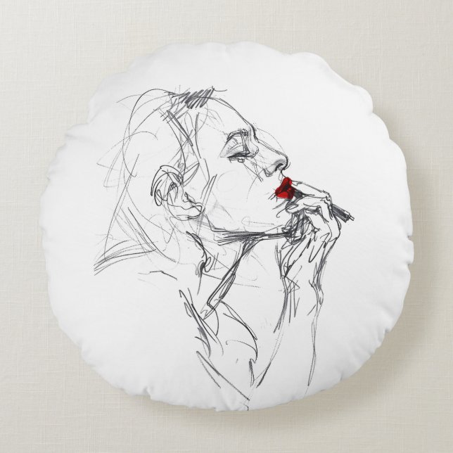 Het aanbrengen van rode lippenstift rond kussen (Voorkant)