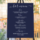 Het Aangepaste menu Blauwe Drink van de Buurbalk v Poster<br><div class="desc">Menu Bar! Eenvoudige maar elegante kalligrafie, dit bord van de trouwlende drink kenmerkt vier drinken "Bier", "Wijn", "Spirits" en "Niet-Alcoholic", gepersonaliseerd met uw drinken van keuze. Pas dit elegante trouwbord aan met uw namen en het menu van de drink van de trouwbar! COPYRIGHT © 2020 Judy Burrows, Black Dog Art...</div>