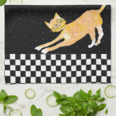 Het aanhalen van Ginger Cat met bril Theedoek (Gevouwen)