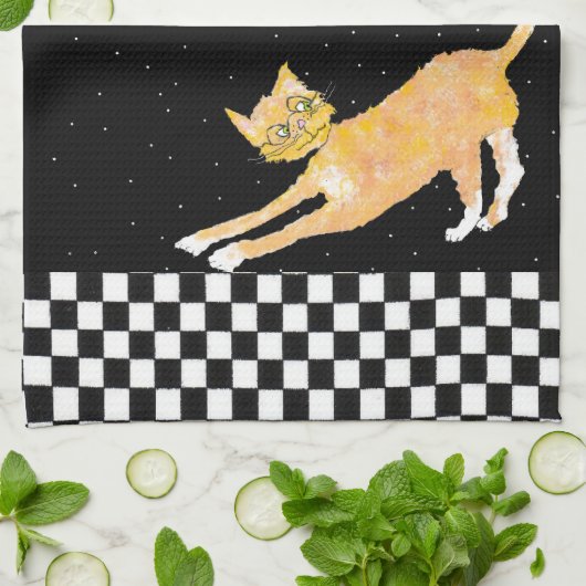 Het aanhalen van Ginger Cat met bril Theedoek (Gevouwen)