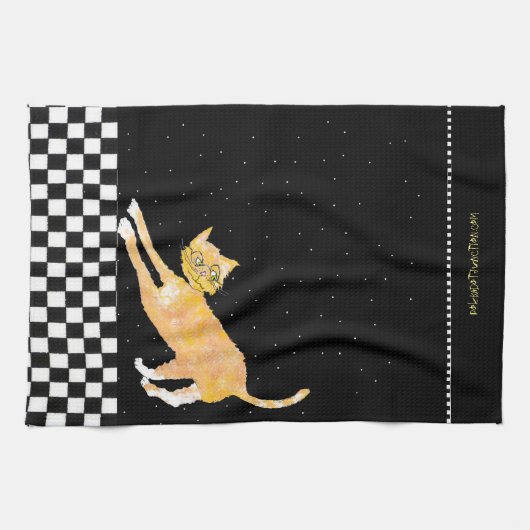 Het aanhalen van Ginger Cat met bril Theedoek (Horizontaal)