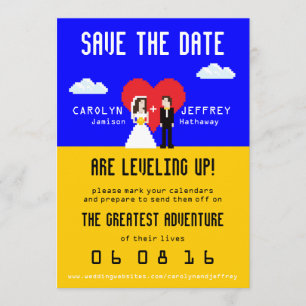 Het aanpasbaar Nerdy 8-bits Bride & Groom sparen d Save The Date