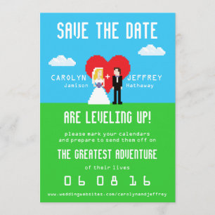 Het aanpasbaar Nerdy 8-bits Bride & Groom sparen d Save The Date