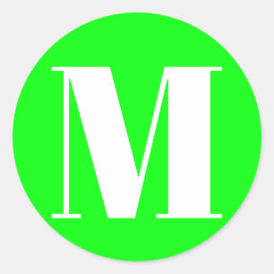 Het aantal neongroen van het monogram initiaal aan ronde sticker