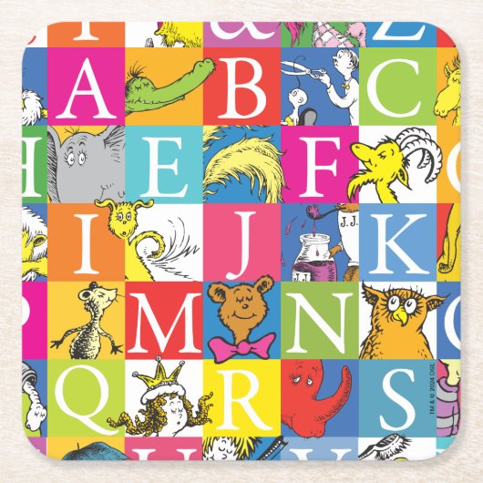 Het ABC Kleurrijke Blokletterpatroon van Dr. Seuss Kartonnen Onderzetters (Voorkant)