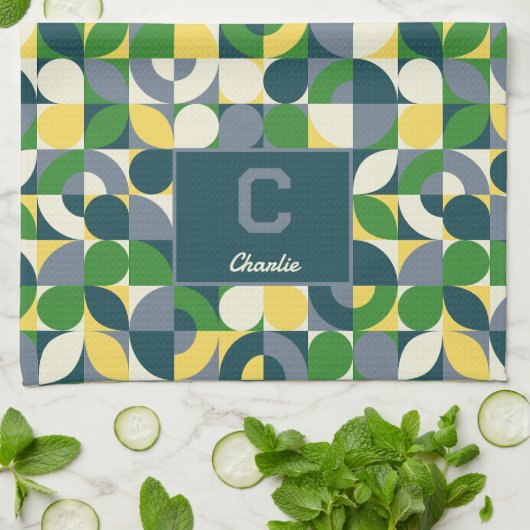 Het Abstracte geometrische monogram van Bauhaus Theedoek (Gevouwen)