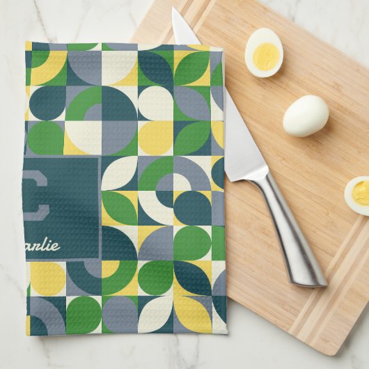 Het Abstracte geometrische monogram van Bauhaus Theedoek (Quarter Fold)