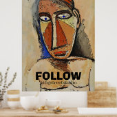 Het abstracte Gezicht van het Man met FOLLOw, voeg Poster (Keuken)