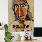 Het abstracte Gezicht van het Man met FOLLOw, voeg Poster (Thuiskantoor)