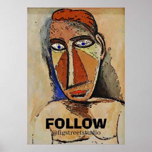Het abstracte Gezicht van het Man met FOLLOw, voeg Poster (Voorkant)