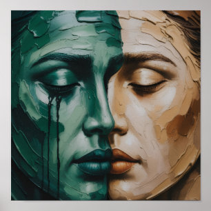 Het abstracte olieverfschilderij van de twee gezic poster