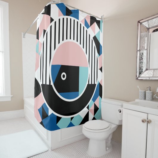 Het abstracte ontwerp van het poster van Memphis.  Douchegordijn (In situ)