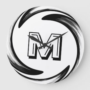 Het abstracte Zwarte Monogram van de Werveling #2 Grote Klok