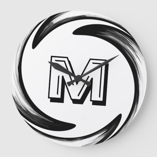Het abstracte Zwarte Monogram van de Werveling #2 Grote Klok (Voorkant)