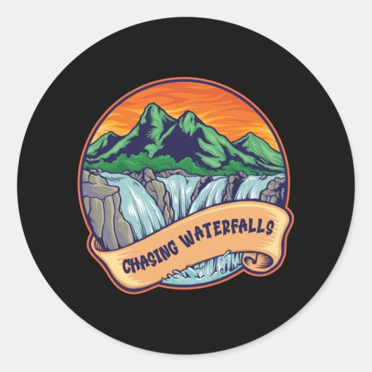 Het achtervolgen van watervallen die de klimming i ronde sticker (Voorkant)