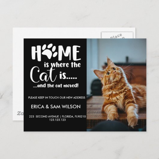 Het adres dat we thuis hebben verplaatst is kat aankondigingskaart (Voorkant / Achterkant)