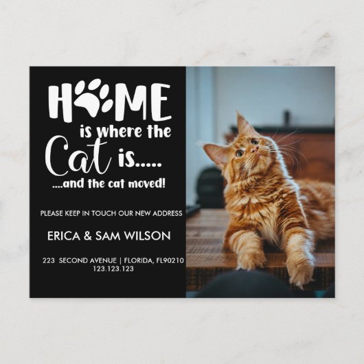 Het adres dat we thuis hebben verplaatst is kat aankondigingskaart (Voorkant)
