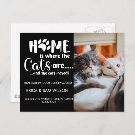 Het adres dat we thuis hebben verplaatst is kat aankondigingskaart (Voorkant / Achterkant)