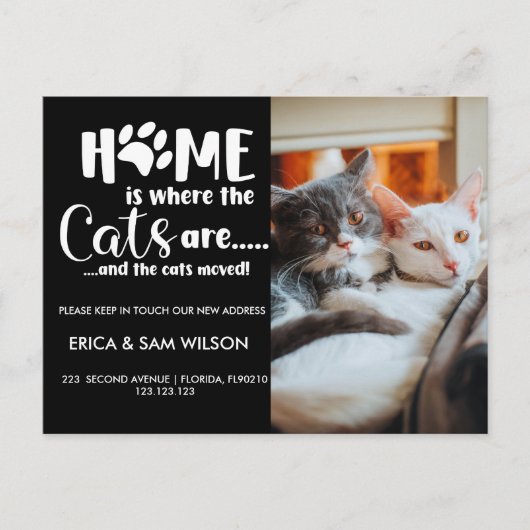 Het adres dat we thuis hebben verplaatst is kat aankondigingskaart (Voorkant)