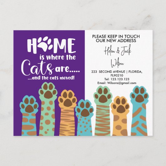 Het adres dat we thuis hebben verplaatst is katten aankondigingskaart (Voorkant)