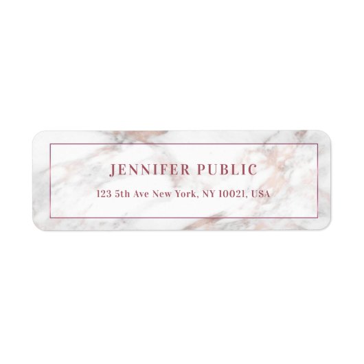 Het Adres van de terugkeer Elegant Rosegold Marble Etiket (Voorkant)