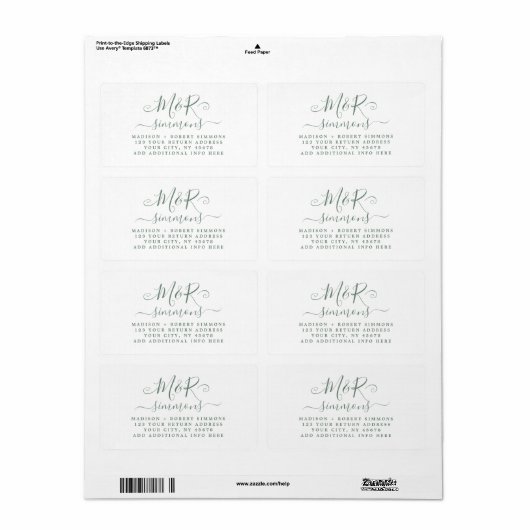 Het adres van de Terugkeer van het Manuscript van  Etiket (Full Sheet)