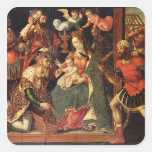 Het Afbeelding van de Adoratie van de Magi Vierkante Sticker