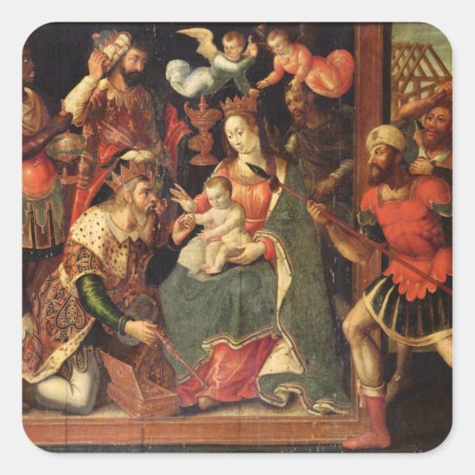 Het Afbeelding van de Adoratie van de Magi Vierkante Sticker (Voorkant)