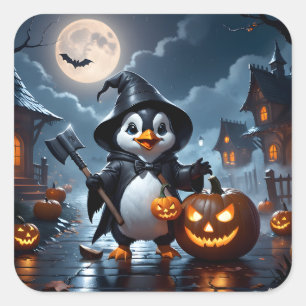 Het afbeelding van een schattige pinguïn verkleed  vierkante sticker