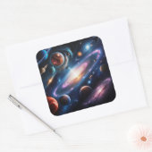 Het afbeelding van planeten vierkante sticker (Envelop)