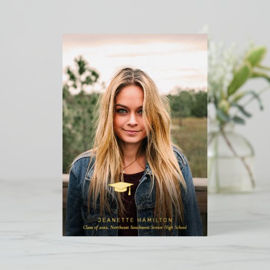 Het afgeronde Afstuderen van de Foto van het Manus Folie Uitnodiging (Staand Voorkant)