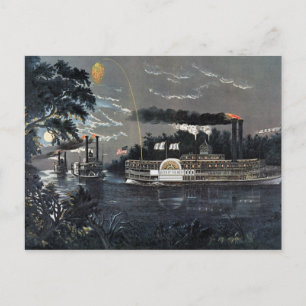 Het afronden van een bocht op de Mississippi-boot Briefkaart