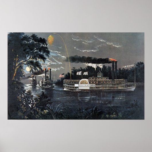 Het afronden van een bocht op de Mississippi-boot Poster (Voorkant)