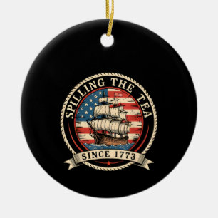Het afstaan van de thee sinds 1773, grappig 4 juli keramisch ornament