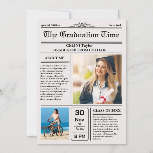 Het Afstudeer Nieuws! Printbare Krant Aandenken Kaart (Voorkant)