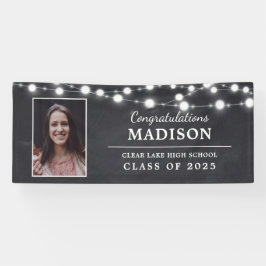 Het Afstudeerder Foto van Rustic Chalk String Ligh Spandoek