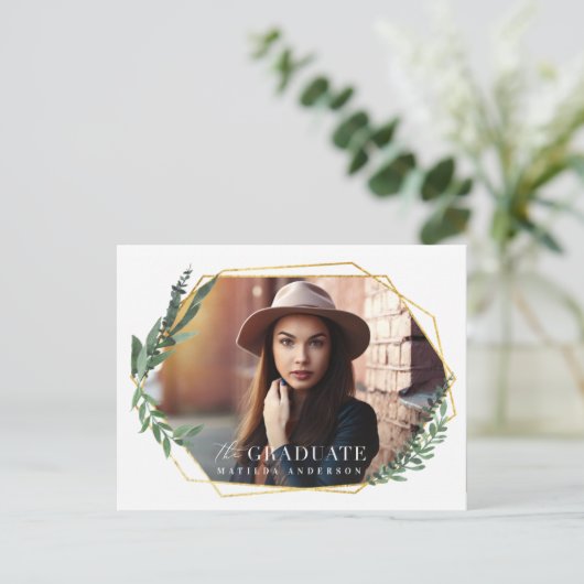 Het afstuderen loofwerk en het goud geometrische b aankondigingskaart (Staand voorkant)